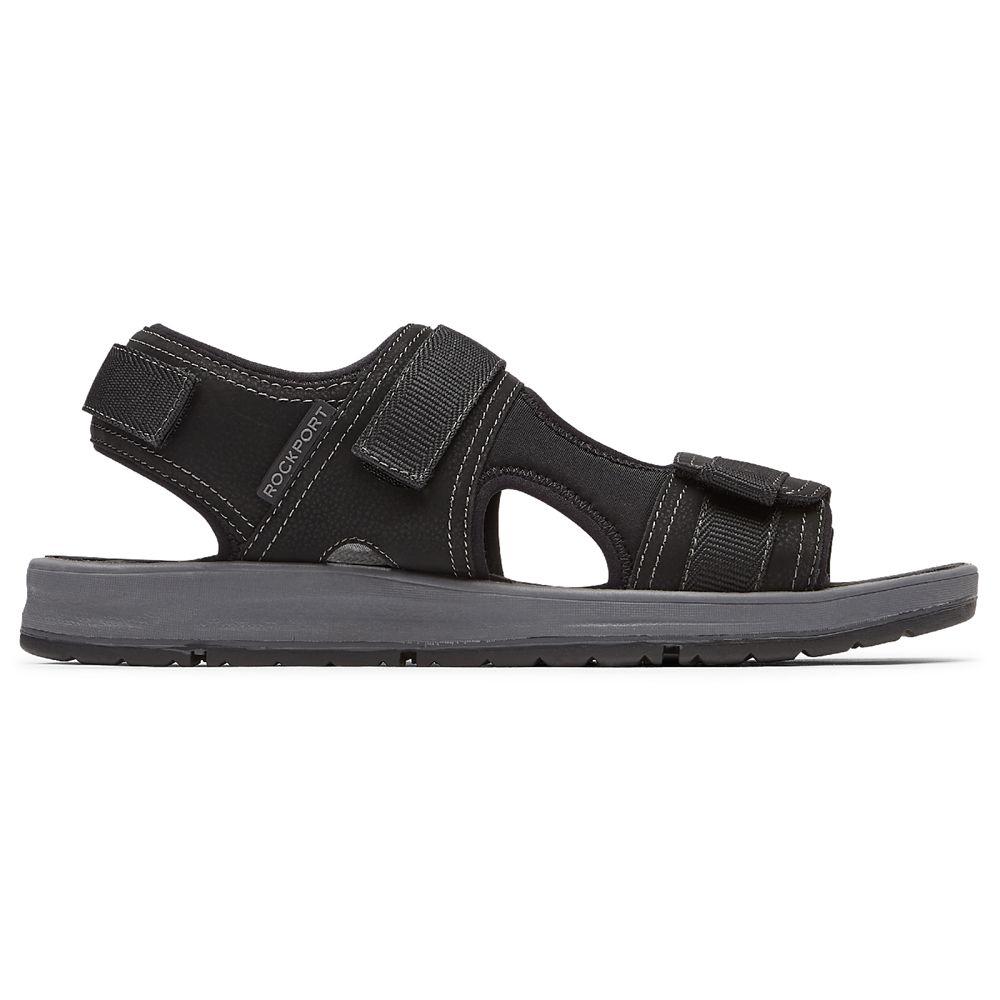 Rockport Canada Lucky Bay Sport 3 Strap - Mens Sandals Black (ZKC849217)